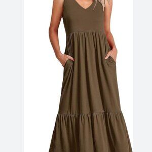 Elegant Olive Green Sleeveless Dress size medium maxi